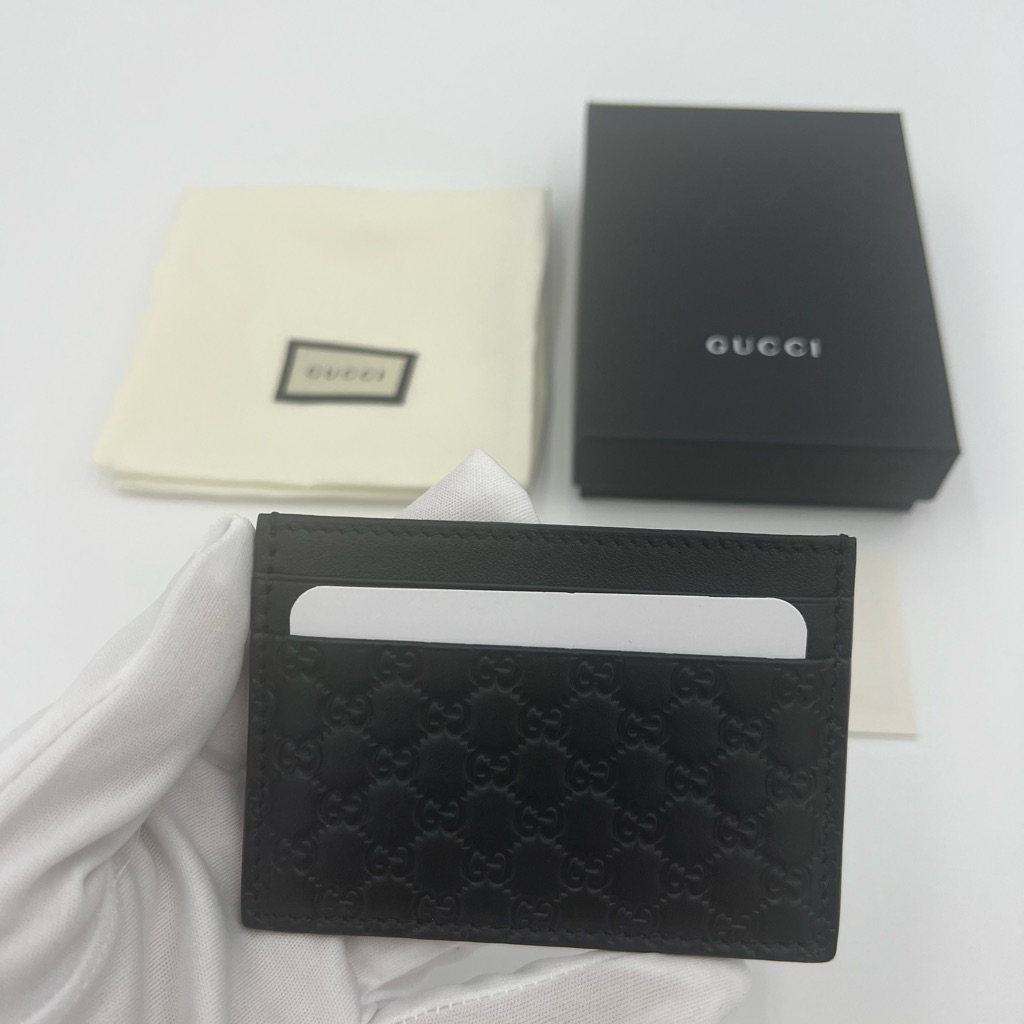 Gucci Black Micro G Microguccissima Embossed Leather Card Case Wallet New In Box